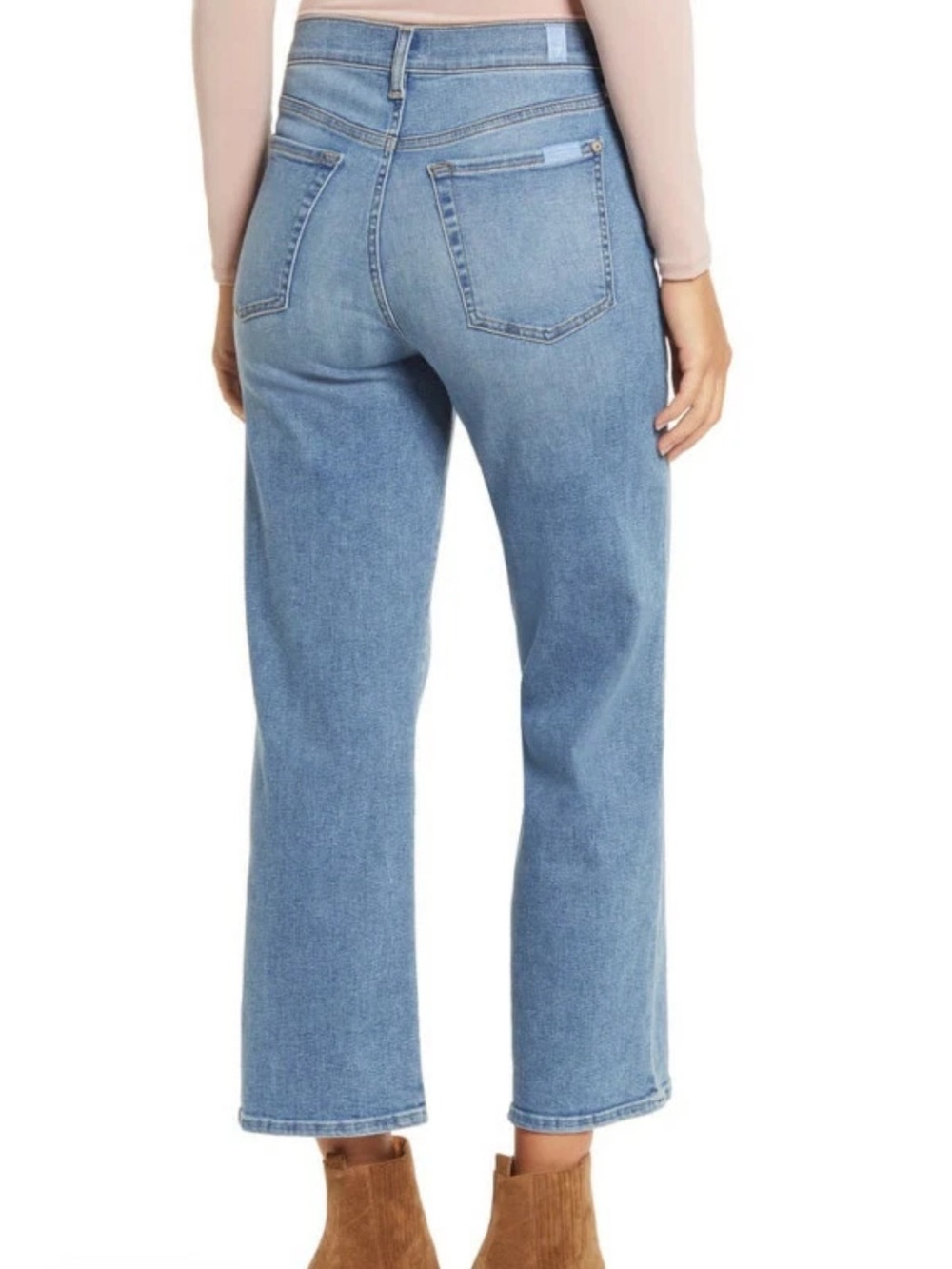 7 For All Mankind Cropped Alexa Jeans Size 28 High Rise Wide Leg Light Wash Stre - Picture 2 of 10